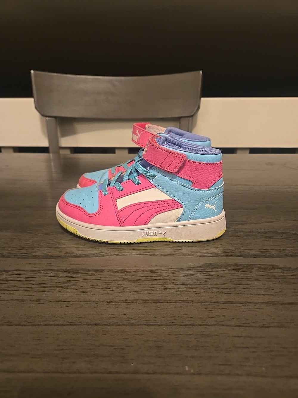 Puma Kids' Pink, Light Blue & White High-Top Sneakers